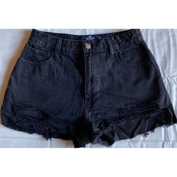 Hollister Pants - Hollister Shorts Women's 5 27w Black Stretch Distress Cutoff Denim‎ High Rise
